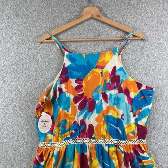 Harlow & Rose colorful cami top midi dress tropical full button lace ruffle trim - Picture 12 of 16